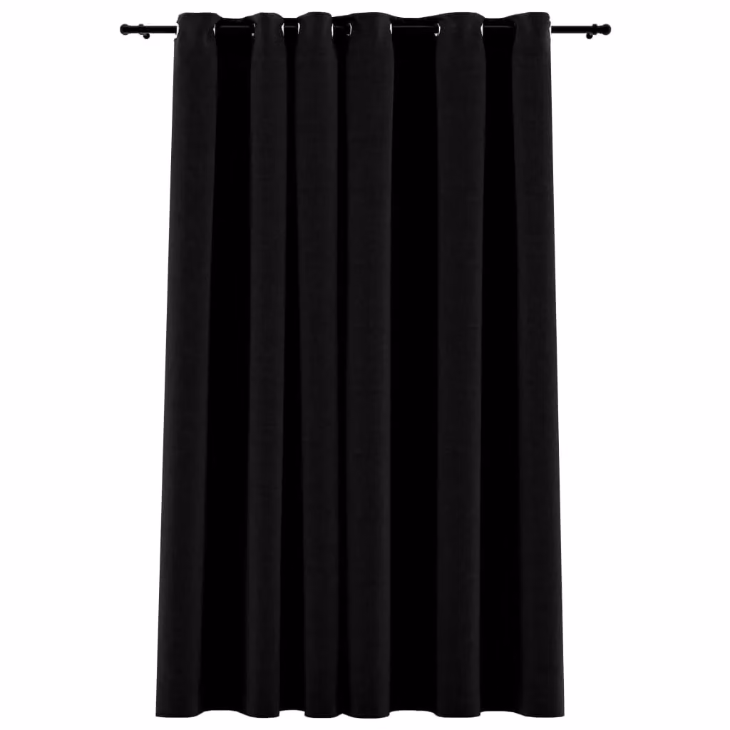 Berkfield Linen-Look Blackout Eyelet Curtains, Black, W: 290 cm, H: 245 cm – 2