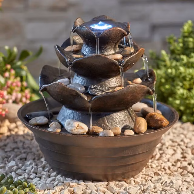 Serenity Oriental Table-Top Water Feature with LED Lighting in Bronze