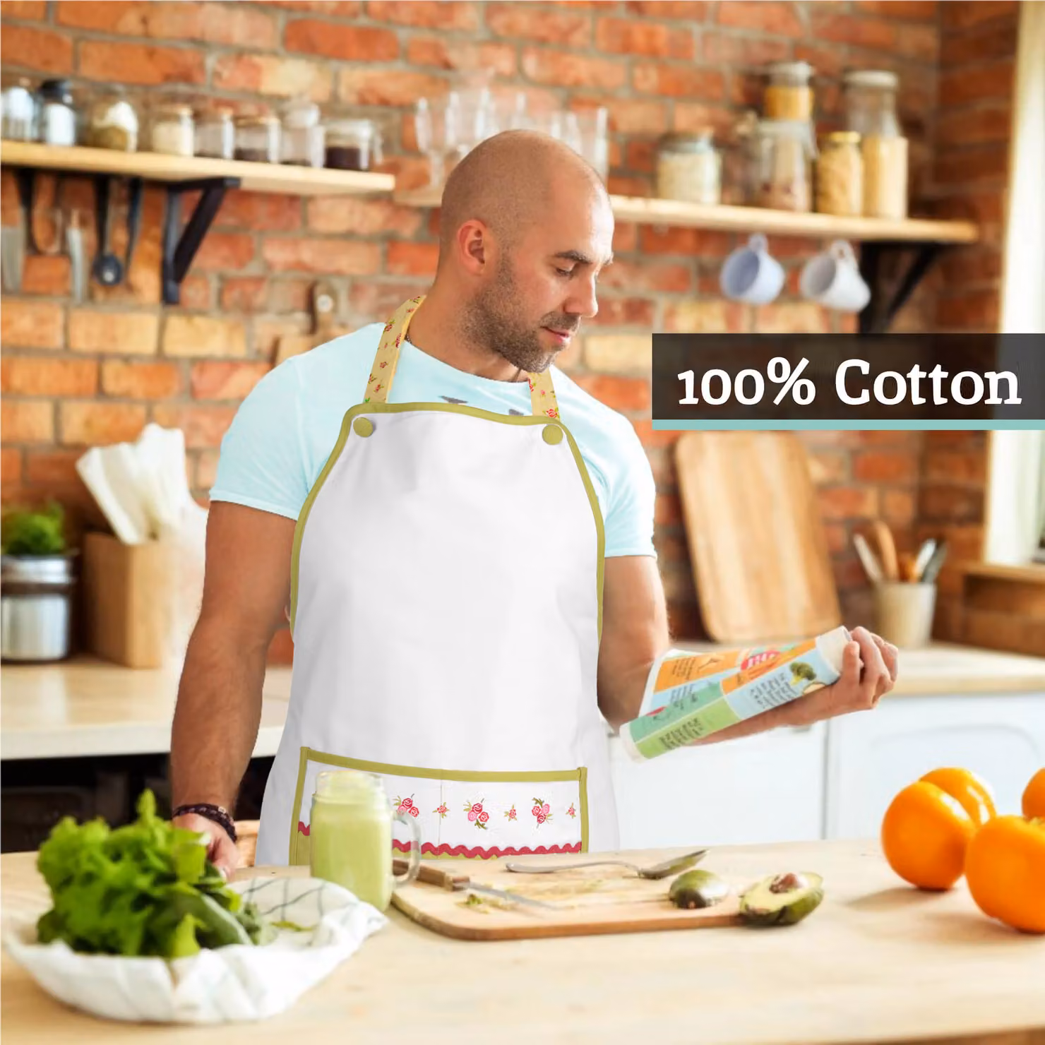 Orsina Charming Rose Cottage Floral Kitchen Apron in Red and White – 3