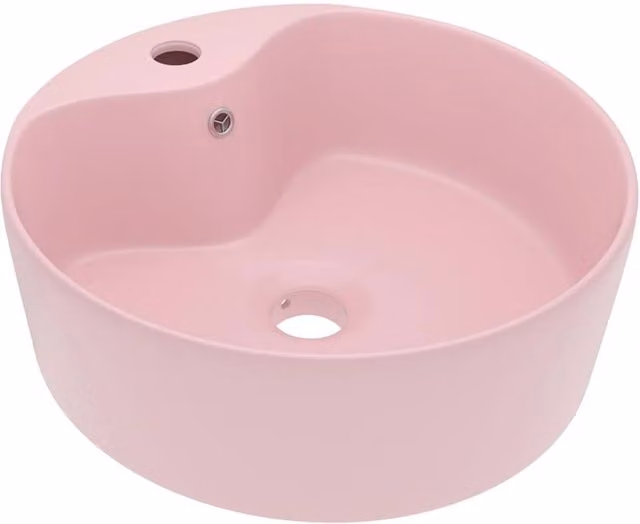 Berkfield Home Luxury Ceramic Round Countertop Wash Basin with Overflow, Matt Pink, W/D: 36 x 13 cm