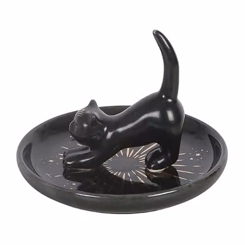 Something Different Wholesale Black Cat Magick Ceramic Trinket Dish, Black Round Decorative Plate for Jewelry and Small Items