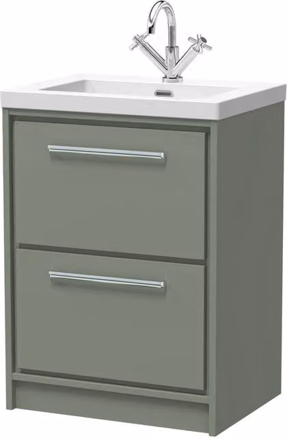 Balterley Modern Matt Green Fireclay Bathroom Floor Standing Basin with 2 Soft-Close Drawers, W: 60 cm, H: 84.5 cm, D: 42.5 cm – 1