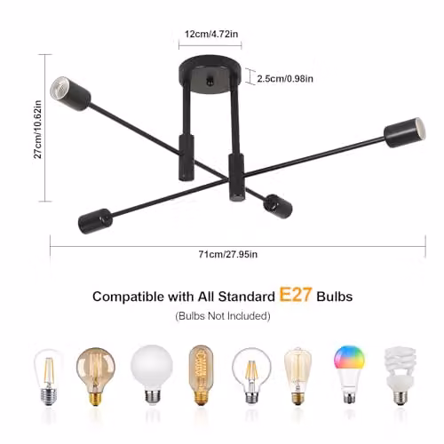 Goeco Vintage Metal Ceiling Light in Black with E27 Lampholder – 2