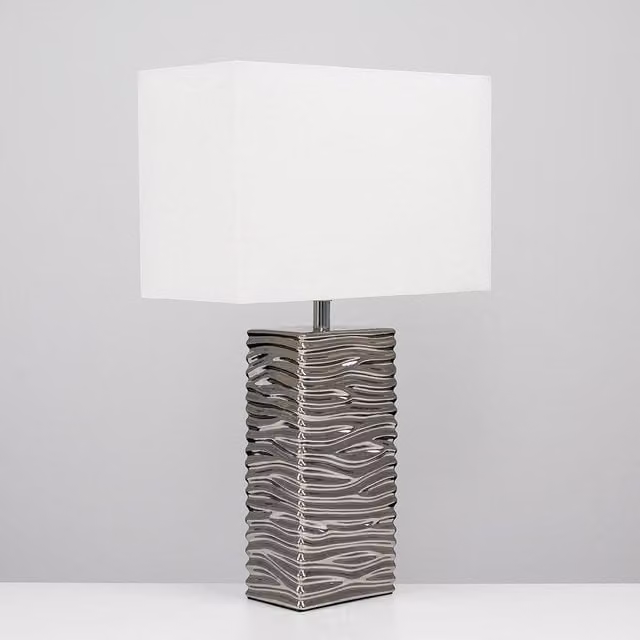 ValueLights Etienne Pair of Silver and White Ceramic Table Lamps