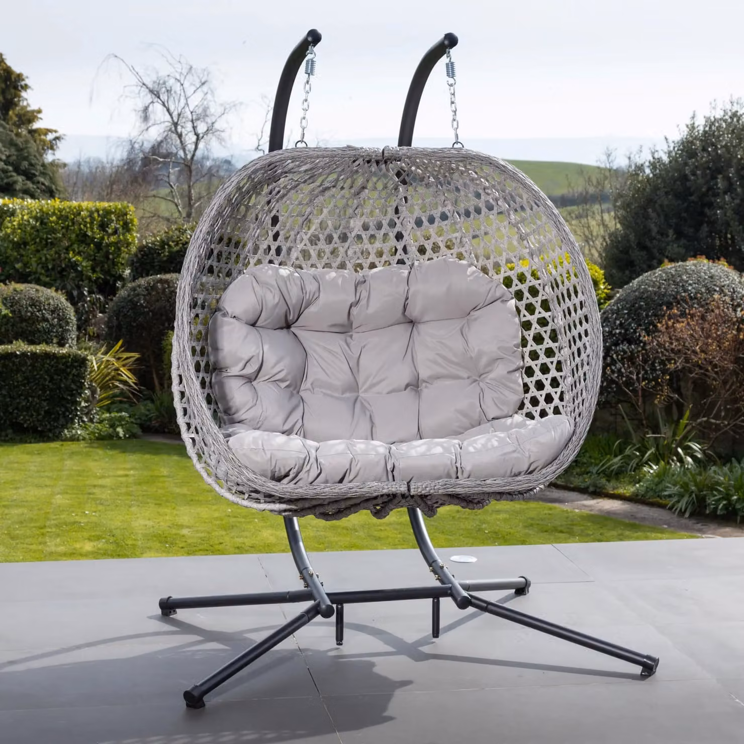 Artemis Home Beauchamp Double Garden Swing Seat in Light Grey with Weatherproof Microfibre Cushions
