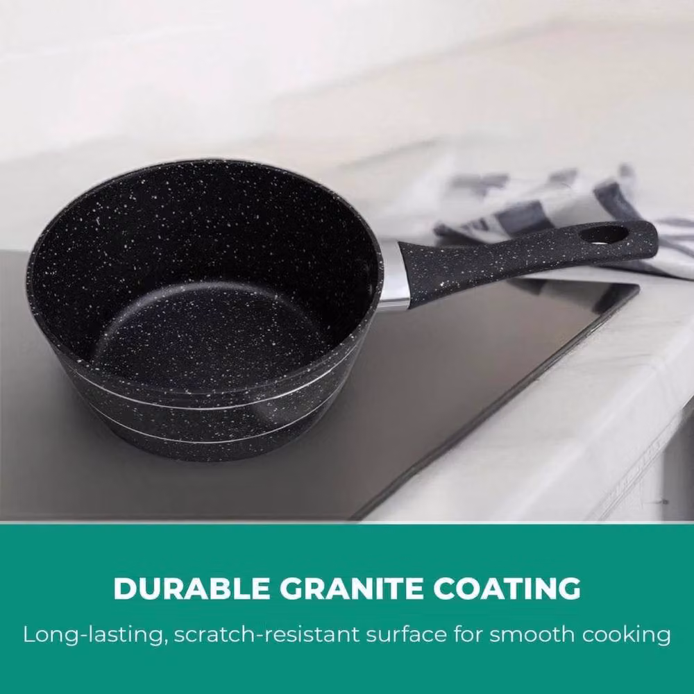 PAWNORA Non-Stick Granite Coated Induction Saucepan with Glass Lid, Black – 2