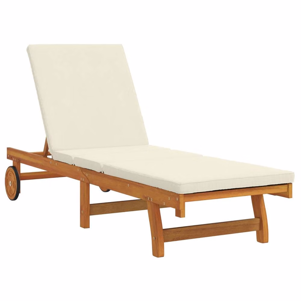 Berkfield Home Acacia Wood Sun Lounger with Castors and Cream White Weatherproof Cushion in Brown – 2