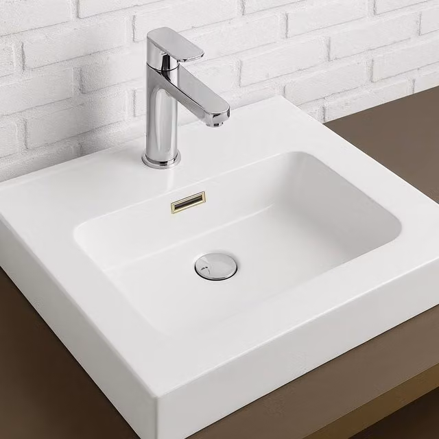 Bathroom Kingdom Flauto Rectangular Countertop Basin in White, Width: 46.5 cm