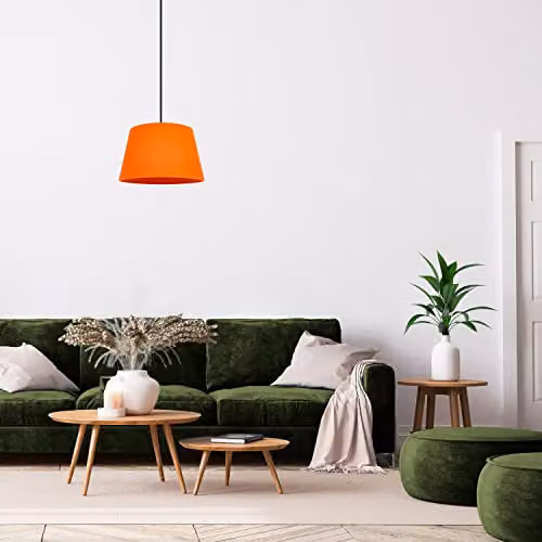 Happy Homewares Orange and White Linen Fabric Drum Lampshade for Table or Pendant Lights, Diameter: 30 cm – 3