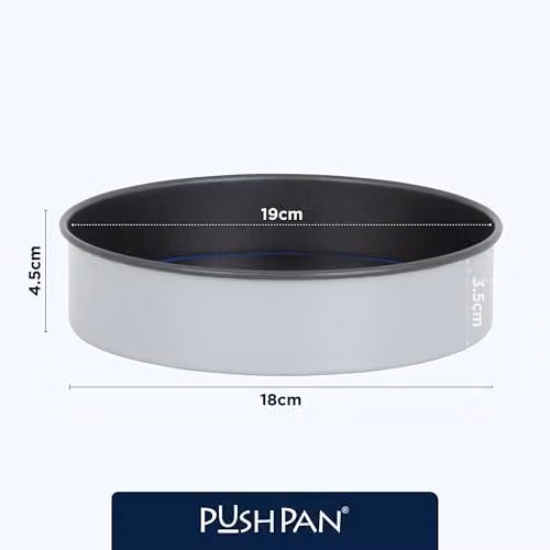 PushPan Set of 2 Non-Stick Round Carbon Steel Cake Tins in Grey or Blue, Diameter: 18 cm – 5
