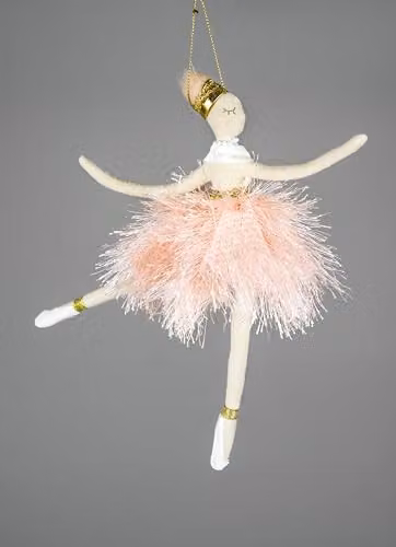 Shatchi 3-Piece Pink Ballerina Doll Hanging Christmas Tree Pendants, H 20 cm x W 14 cm – 3