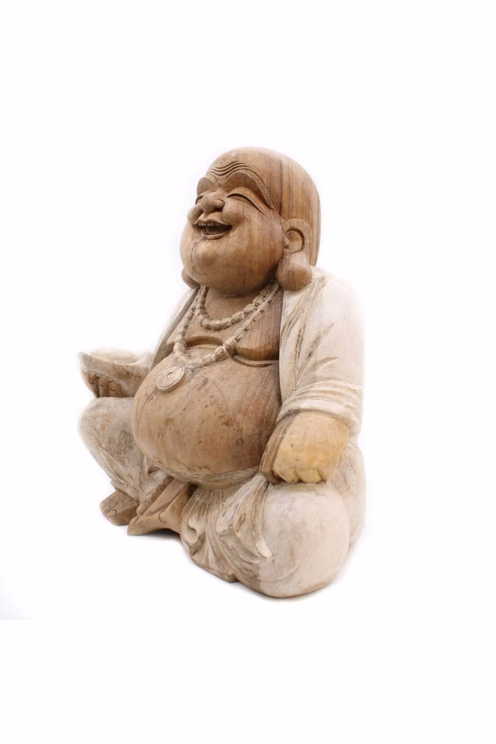 KDMD Happy Buddha Hand Carved Suar Wood Art, Brown, Height: 50 cm – 2