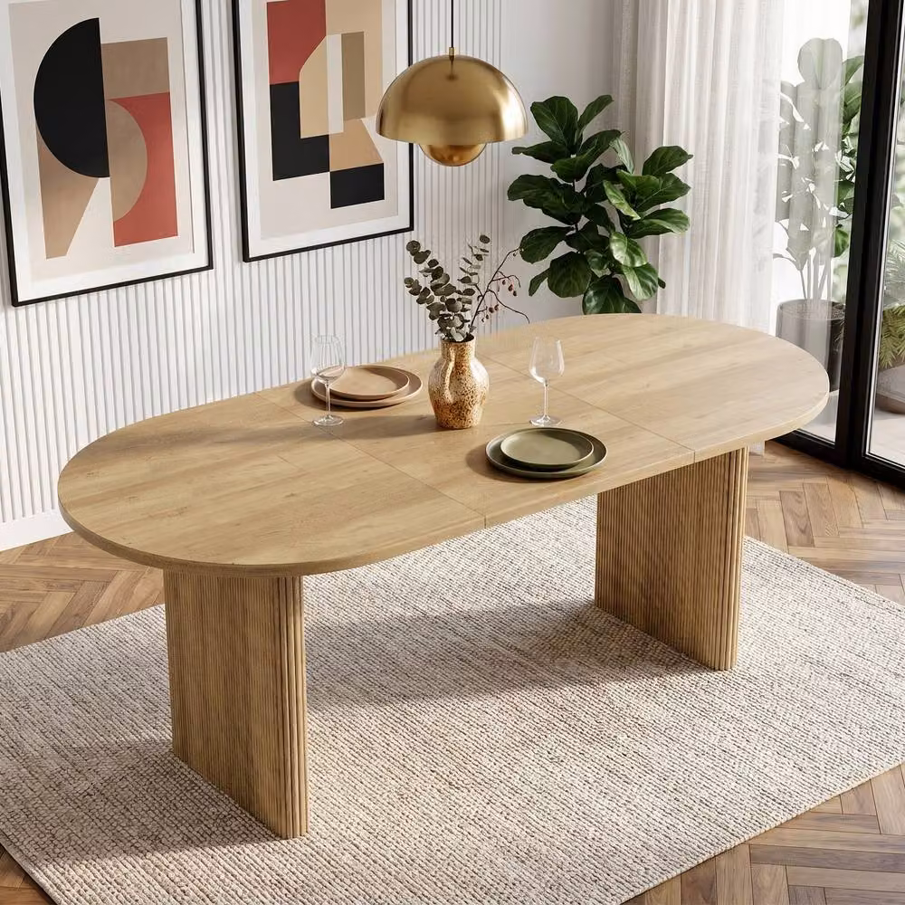 Merax Modern Oval Extendable Dining Table with Rounded Edges in Sand and Brown – 2