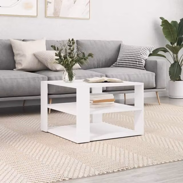 Berkfield Home White Square Coffee Table in Engineered Wood, W: 59.5 cm, D: 59.5 cm, H: 40 cm