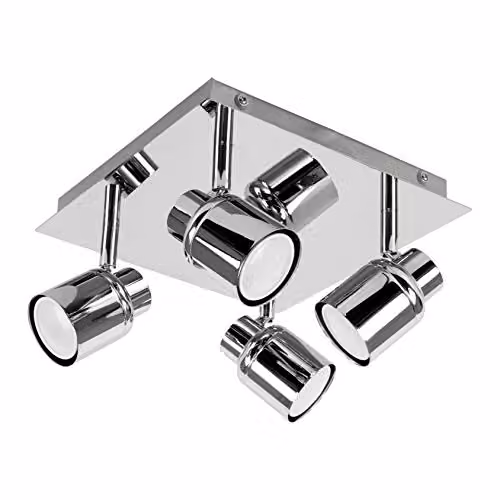 ValueLights Modern Square 4 Way Adjustable Ceiling Spotlight in Chrome, IP44 Rated for Bathroom and Kitchen Use – 1