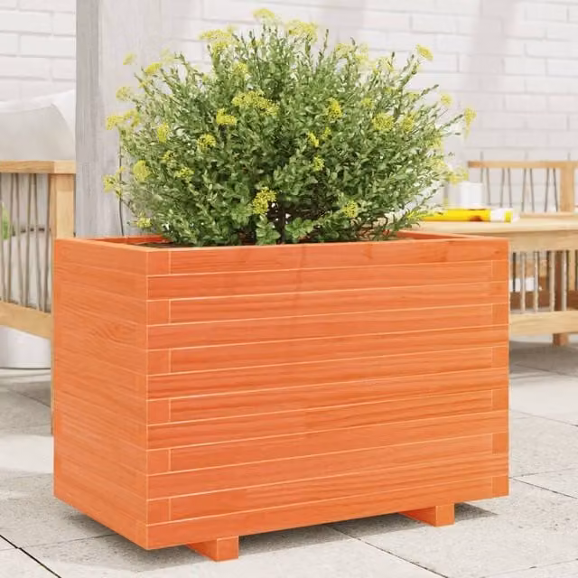 Berkfield Home Garden Planter Tub in Brown Solid Wood, W: 70 cm, D: 40 cm, H: 49.5 cm