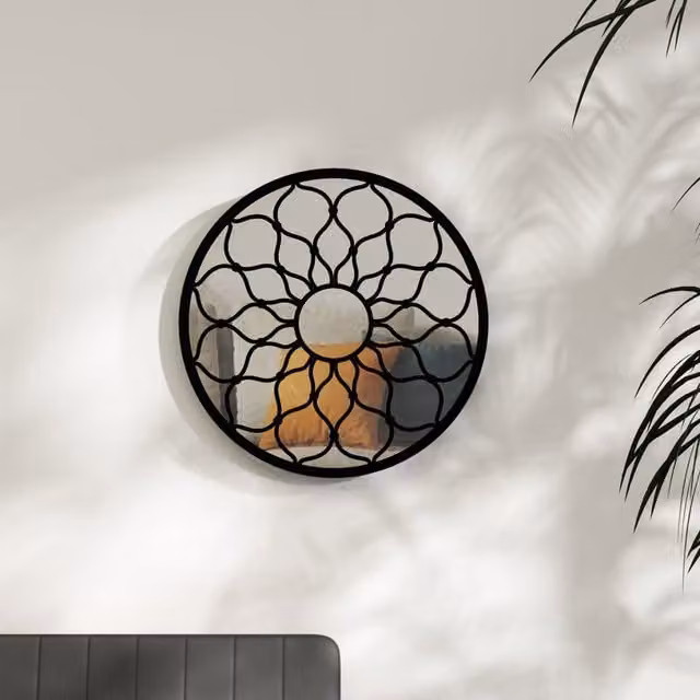 Berkfield Home Round Metal Wall Mirror in Black, Diameter: 40 cm
