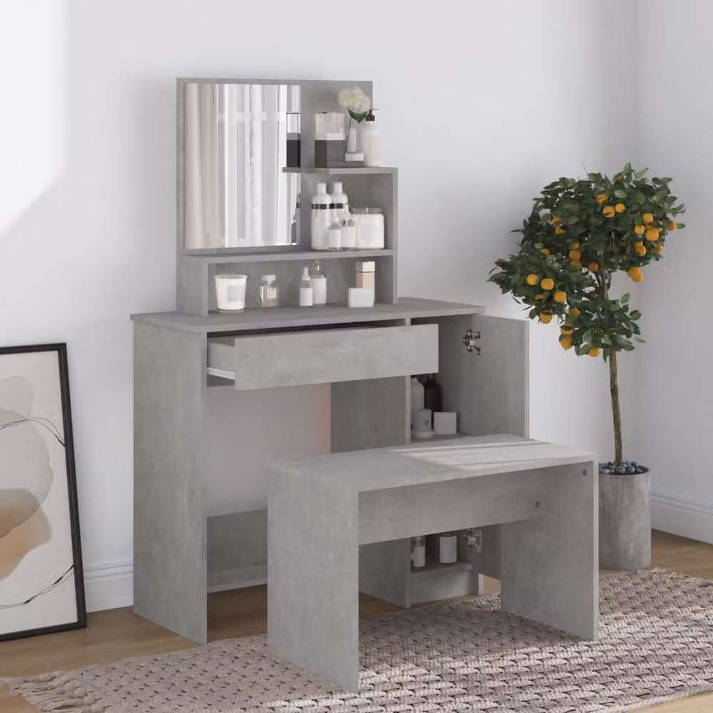 Berkfield Home Modern Dressing Table Set in Concrete Grey, W: 86.5 cm, D: 35 cm, H: 136 cm – 2