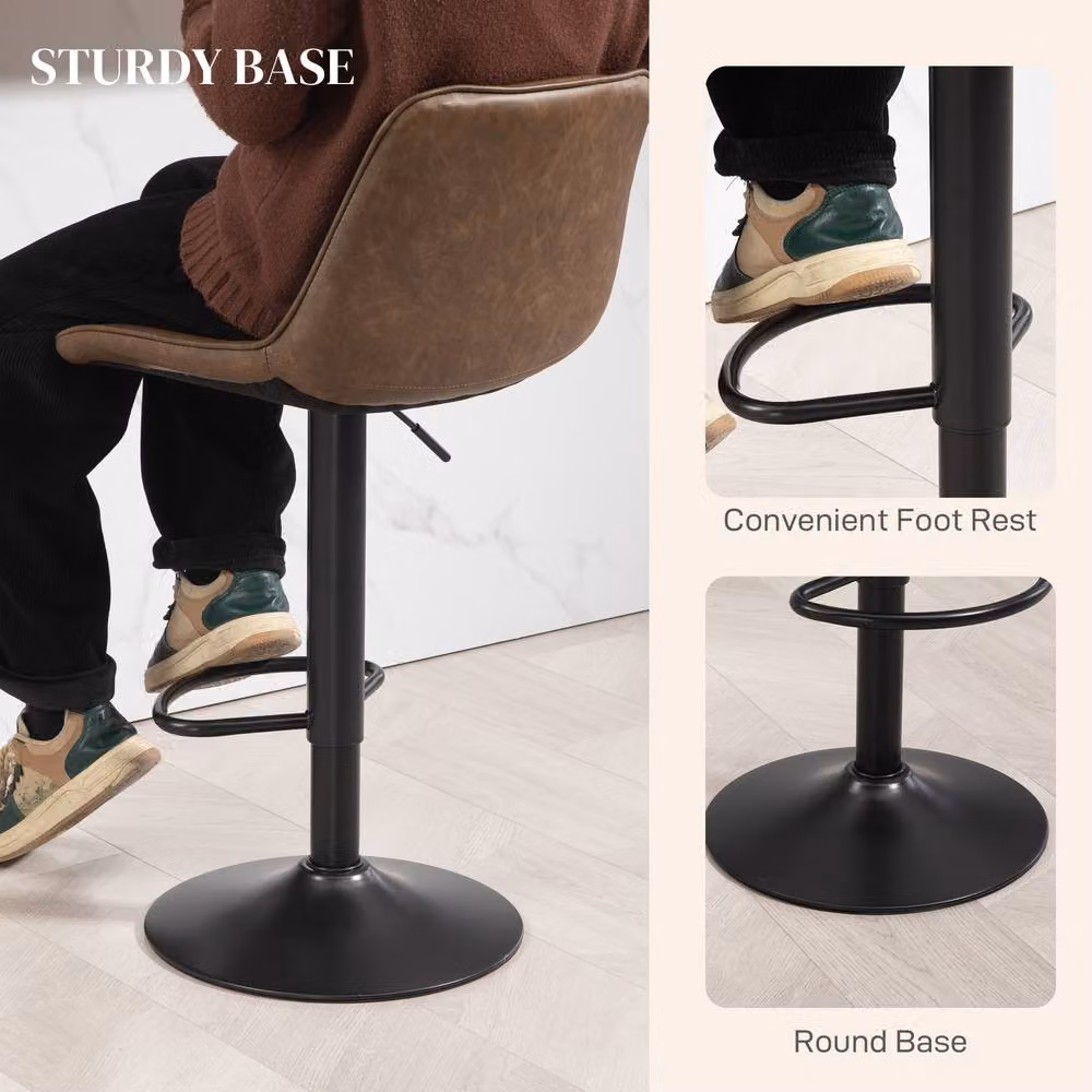 STILVORA Set of 2 Modern Adjustable Height Swivel Bar Stools in Brown Synthetic Leather – 7