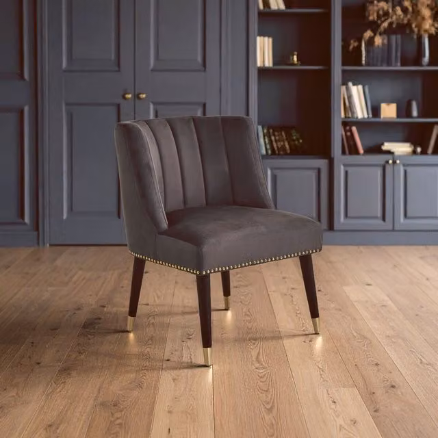 Fifty Five South Mid-Century Grey Velvet Dining Chair with Black and Gold Rubberwood Legs – 2