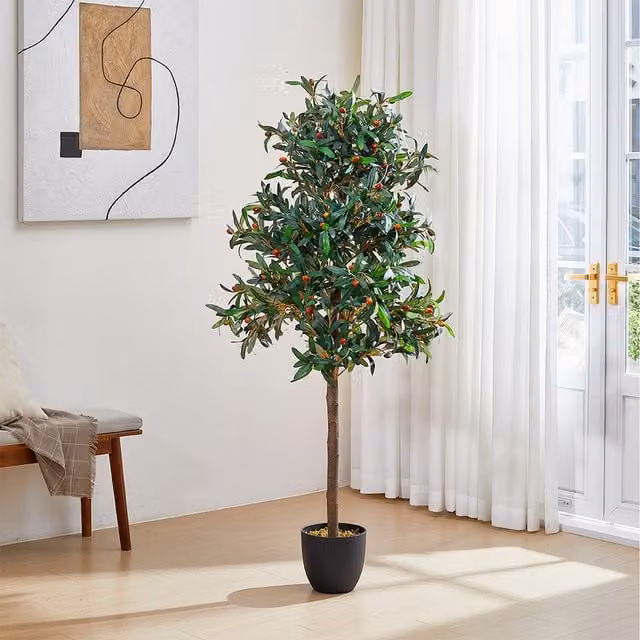 Lifeideas Green Decorative Artificial Olive Tree with Pot, Height: 190 cm, Width: 70 cm