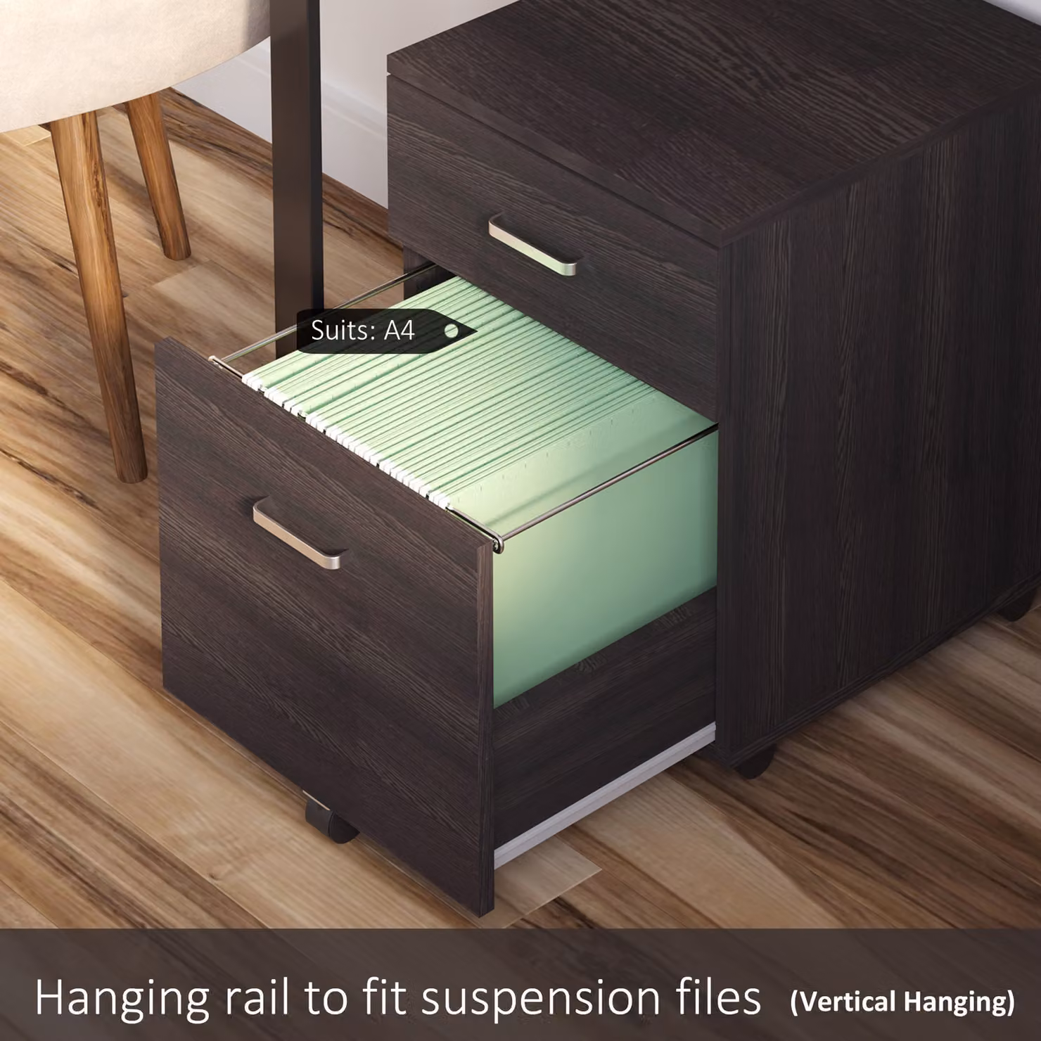 Vinsetto Mobile File Cabinet with 2 Locking Drawers and Castors, Black – 4