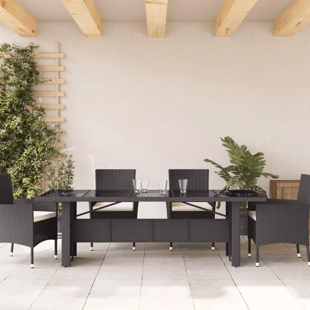 Berkfield Home Modern Black Poly Rattan Garden Table with Glass Top, W/D/H: 240 x 90 x 75 cm – 3