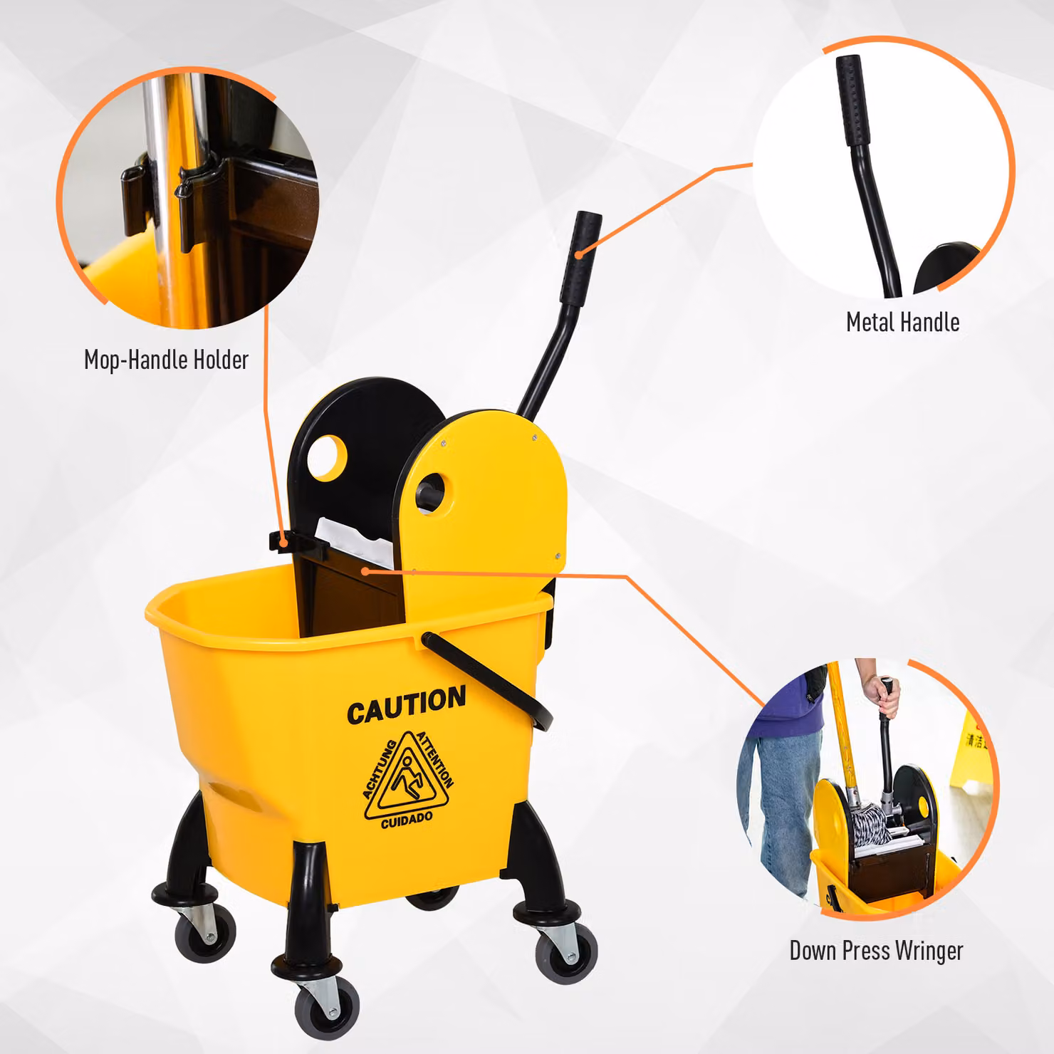 HOMCOM 26L Mop Bucket and Water Wringer with 4 Wheels, Yellow – 5