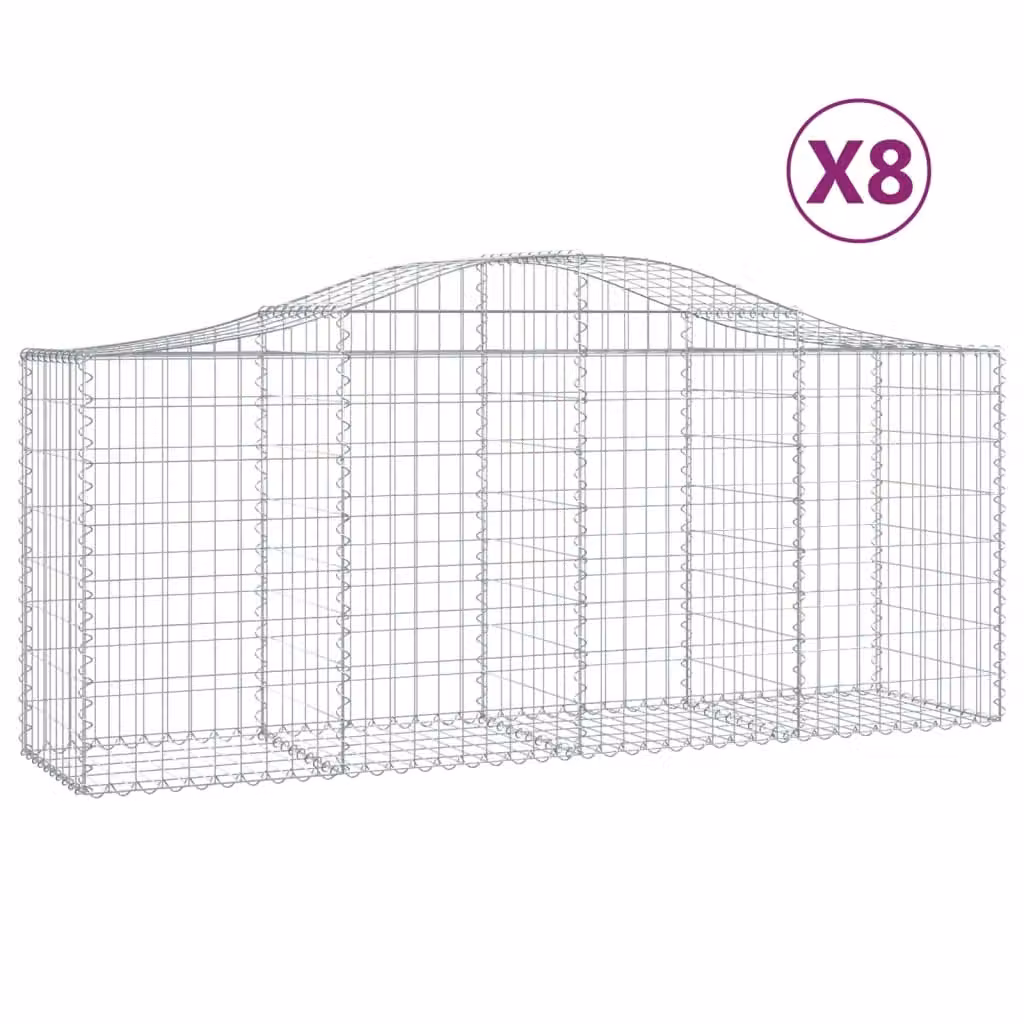 Berkfield Home Arched Gabion Baskets, 8 Piece Set, Silver Galvanised Steel, W: 200 cm, D: 50 cm, H: 80-100 cm – 2
