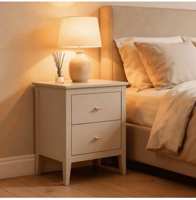 Home Source Grace 2 Drawer Bedside Cabinet in Beige