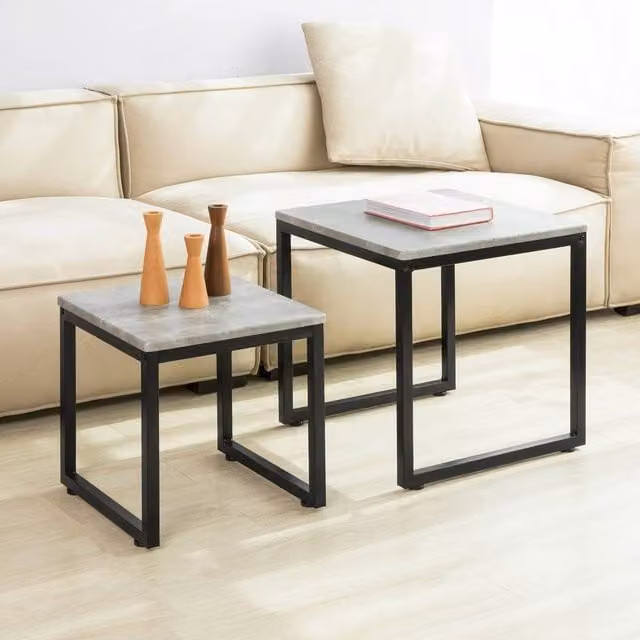 SoBuy Industrial Modern Nesting Coffee Table with Metal Frame in Grey and Black – 1