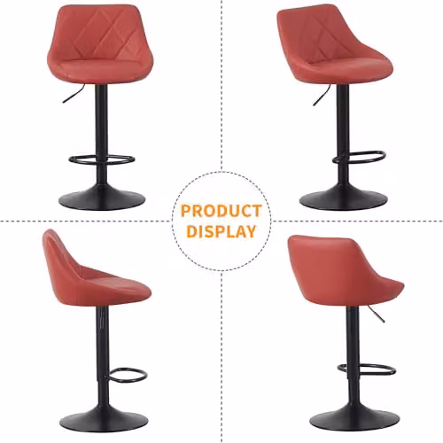 mcc direct Stanley Set of 2 Red Faux Leather Swivel Bar Stools with Backrest and Metal Base – 5