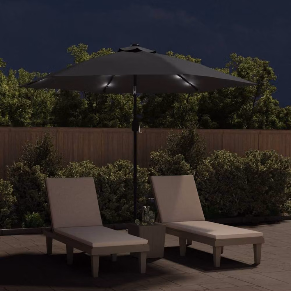 Berkfield Home Outdoor Parasol with LED Lights and Steel Pole, Anthracite Black, 300 cm – 3
