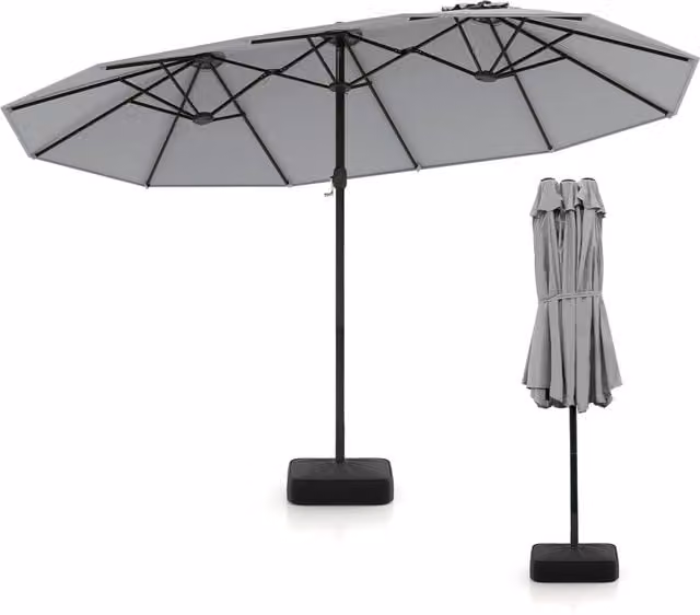 Costway Grey Cantilever Patio Umbrella with Steel Base and Polyester Canopy