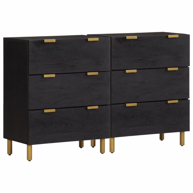 Berkfield Home Set of 2 Modern Black Sideboards in Engineered Wood, W/D/H: 60 x 33 x 75 cm