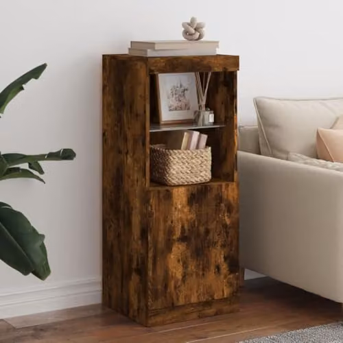 vidaXL Modern Sideboard with Integrated LED Lights in Smoked Oak, W/D/H: 41 x 37 x 100 cm – 2