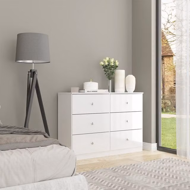 Seconique Denver 6 Drawer Chest in Glossy White