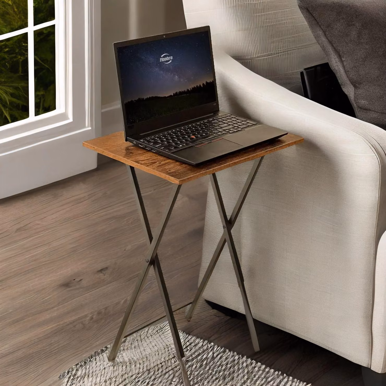 Rafaelo Mobilia Set of 2 Brown Folding Tables with Rectangular Tops and X-Frame Design – 3