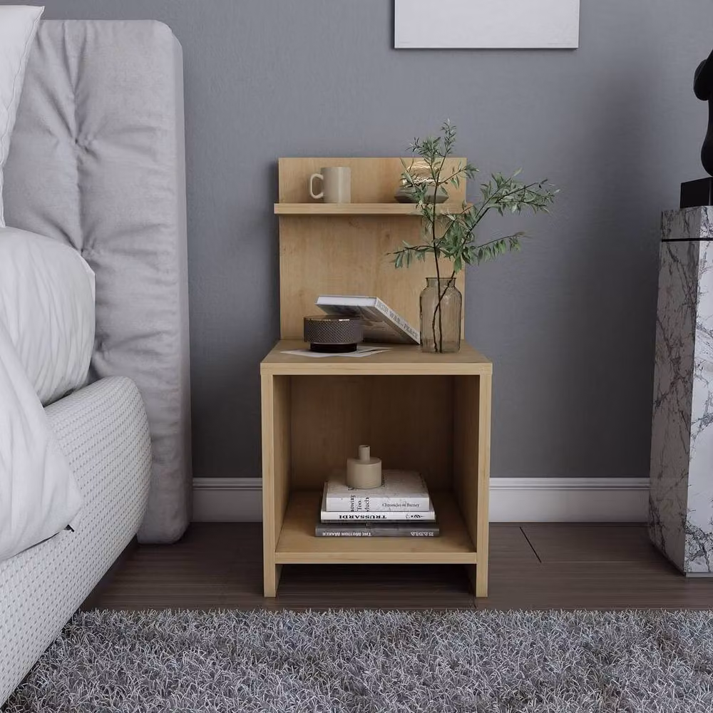 CALICOSY ULLMAN Bedside Table with 1 Niche, Brown Oak Wood Finish, Height: 72 cm – 2
