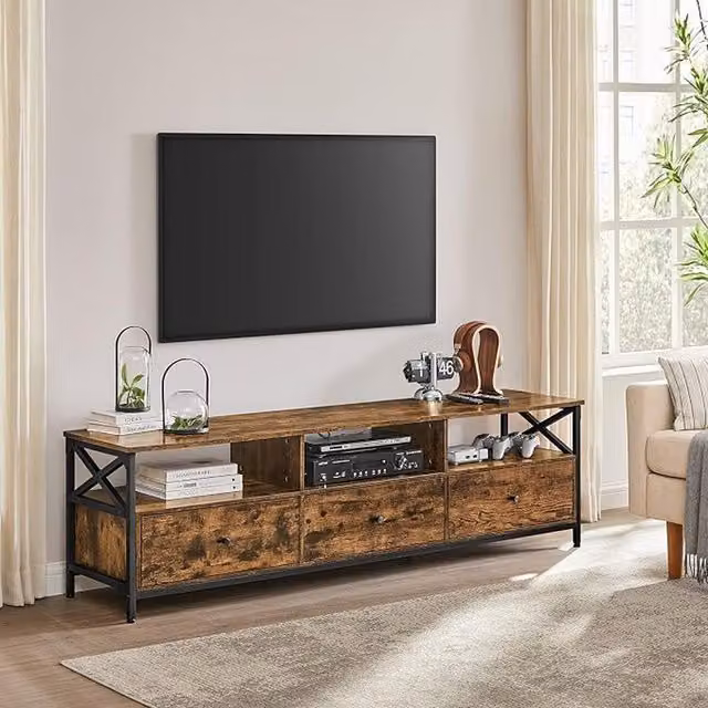 VASAGLE Industrial Bronze TV Cabinet for up to 80 Inch TVs with Media Compartments