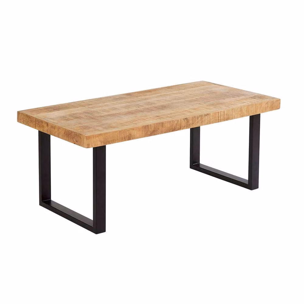 Home Source Cortez Rectangular Mango Wood Coffee Table with Iron Legs in Brown – 3