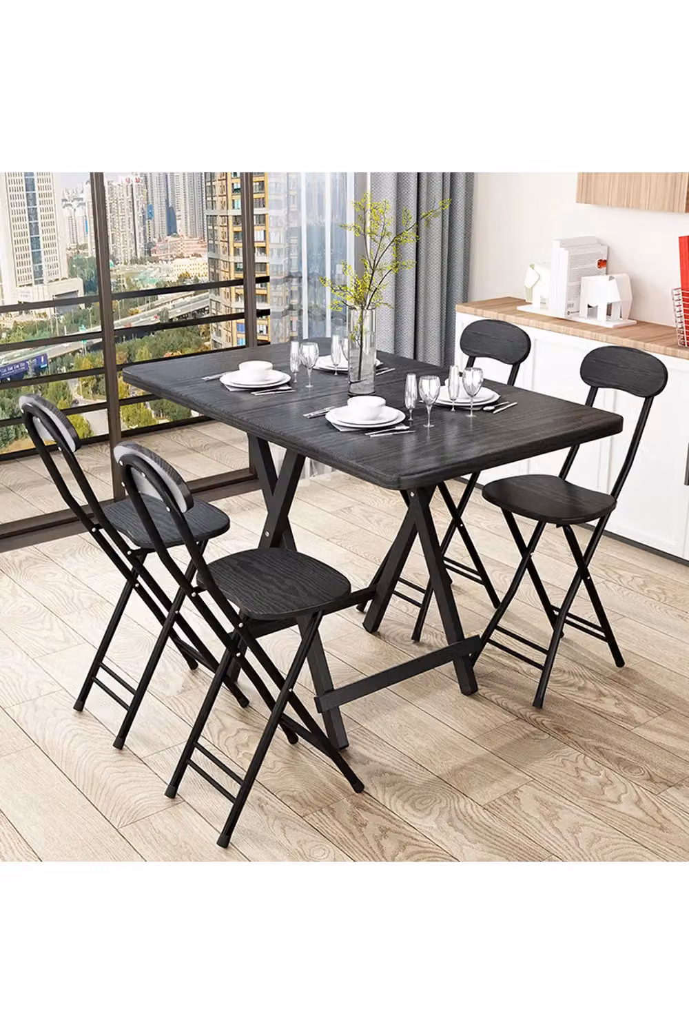 Living and Home Black Folding Wooden Dining Table, W: 100 cm, D: 60 cm, H: 74 cm – 1