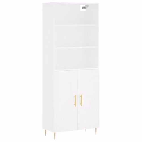 vidaXL Modern White Highboard with Hinged Doors and Internal Shelves, W/D/H: 69.5 x 34 x 180 cm