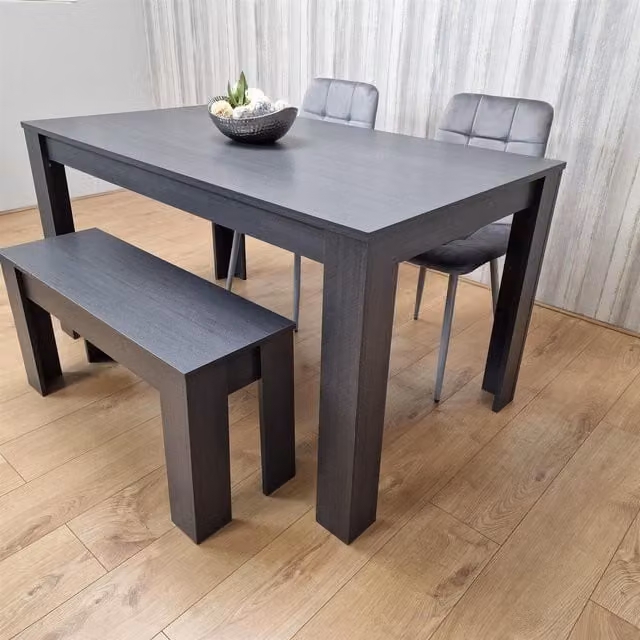Kosy Koala Modern Grey Dining Set with Rectangular Table, 2 Chairs and Bench