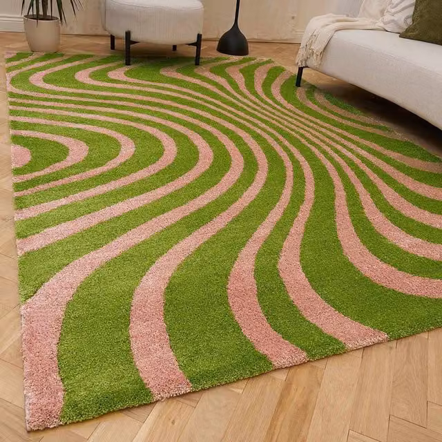 THE RUGS Joli Striped Soft and Dense Pile Living Room and Bedroom Rug in Bright Green, W: 200 cm, L: 290 cm