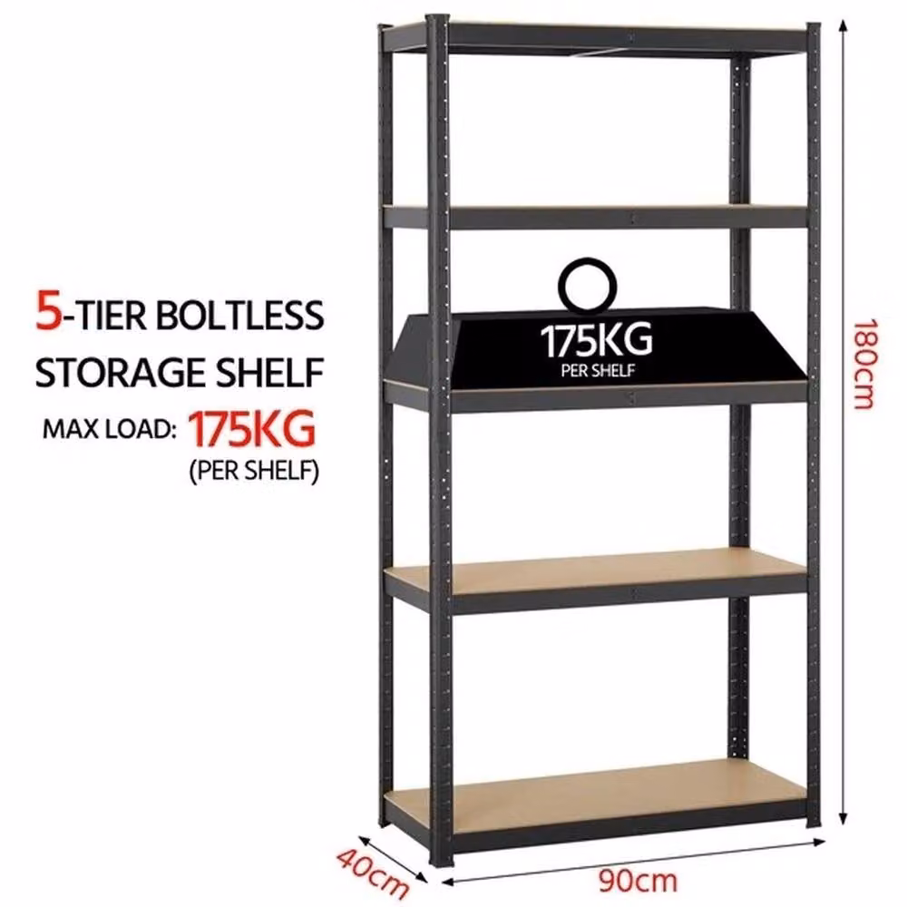 KORVIXA 5 Tier Heavy Duty Metal and MDF Storage Shelving Unit in Black – 2