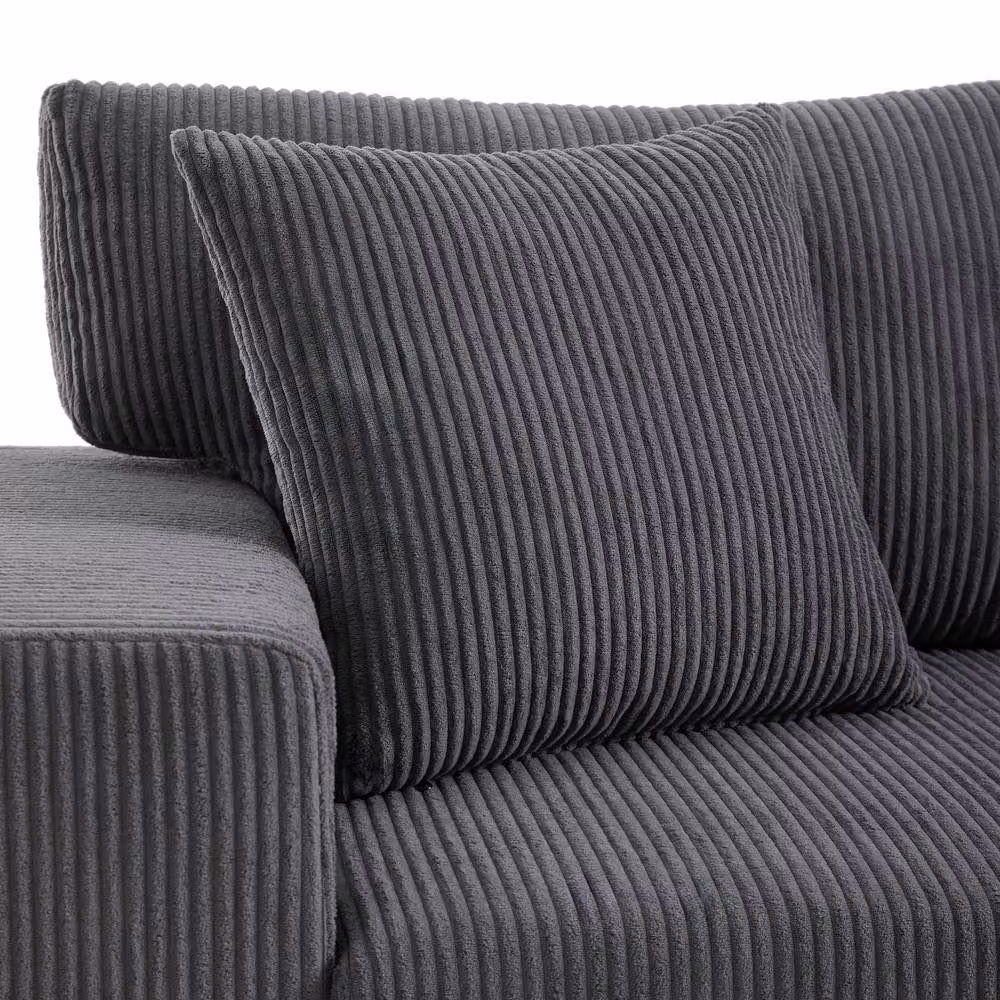 FENCHILIN L-Shaped Pull-out Sofa Bed with Reversible Chaise and 2 Matching Ottomans in Grey – 8
