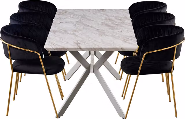 Life Interiors Atarah Blaze LUX Extendable Dining Set with 6 Chairs in Black and Gold