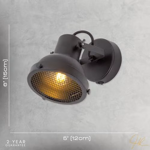 Happy Homewares Vintage and Industrial Matte Black Spot Wall Light Fitting with Front Grill and Rocker Switch, W/D/H: 12 x 15 x 21 cm – 4