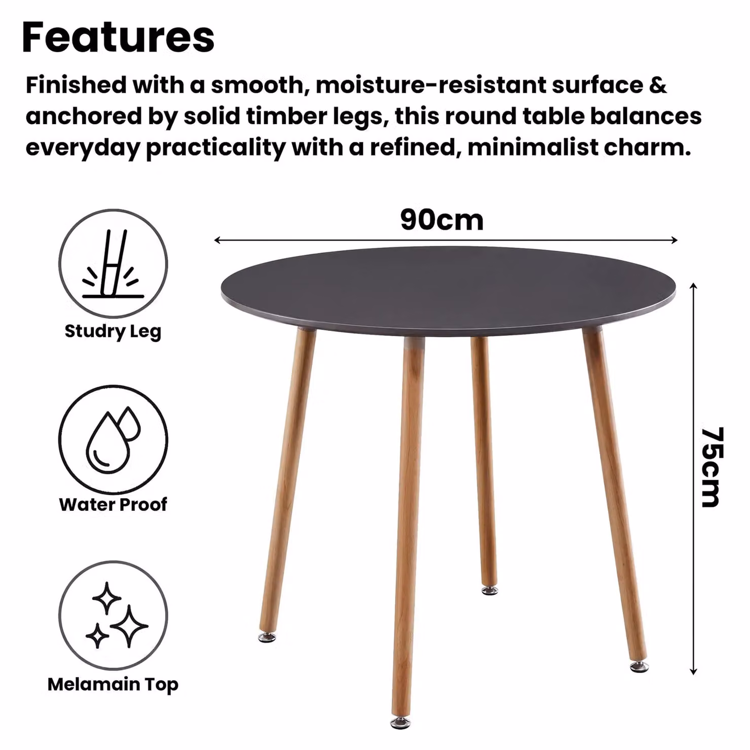 Kosy Koala Modern Round Dining Table and 4 Chairs in Brown and Grey – 4